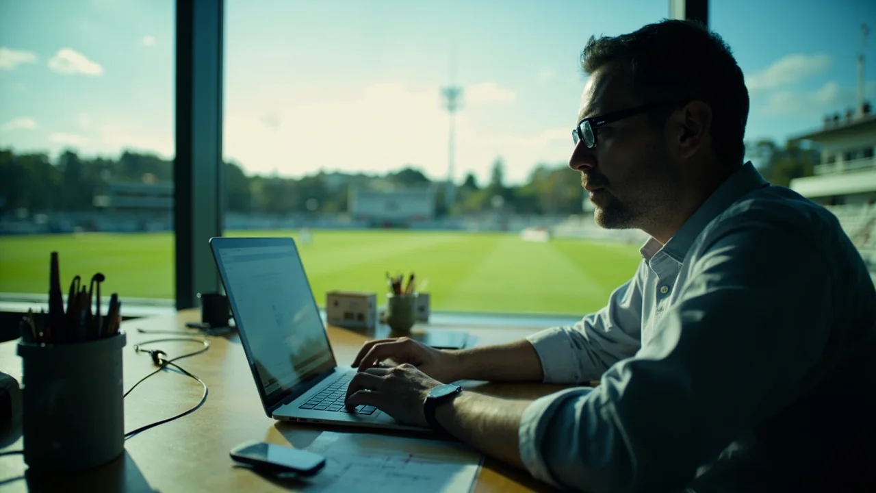 A researcher reviewing notes at a desk