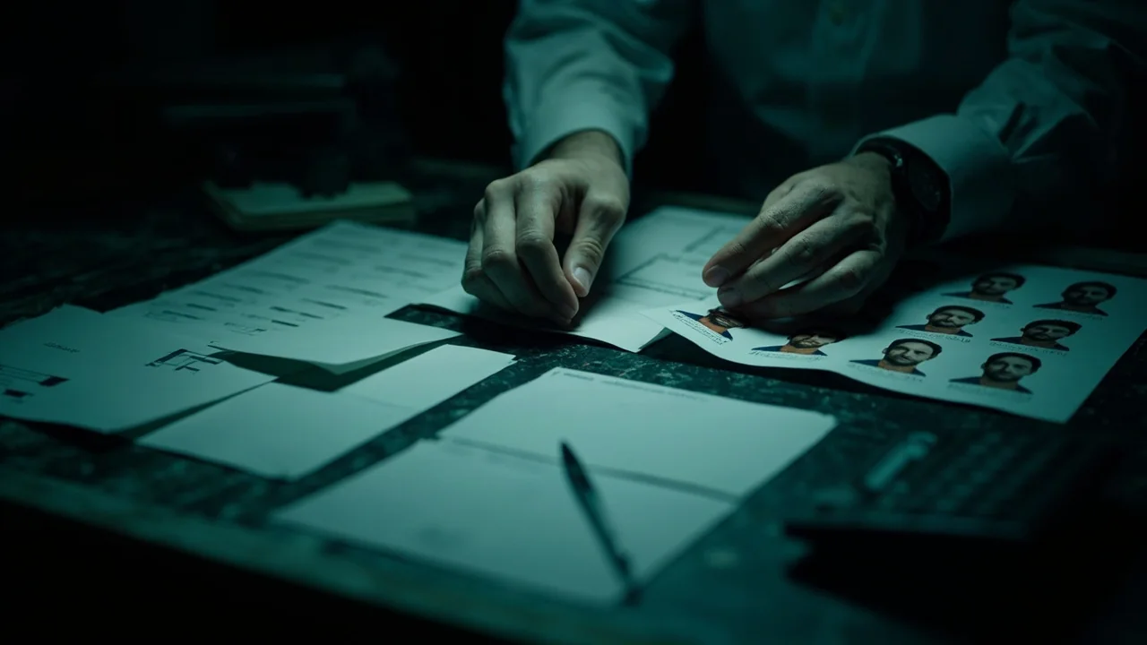 Researcher arranging player cards at an analysis desk