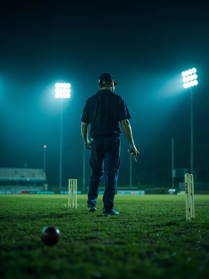 Cricket captain arranging fielders during a night training session