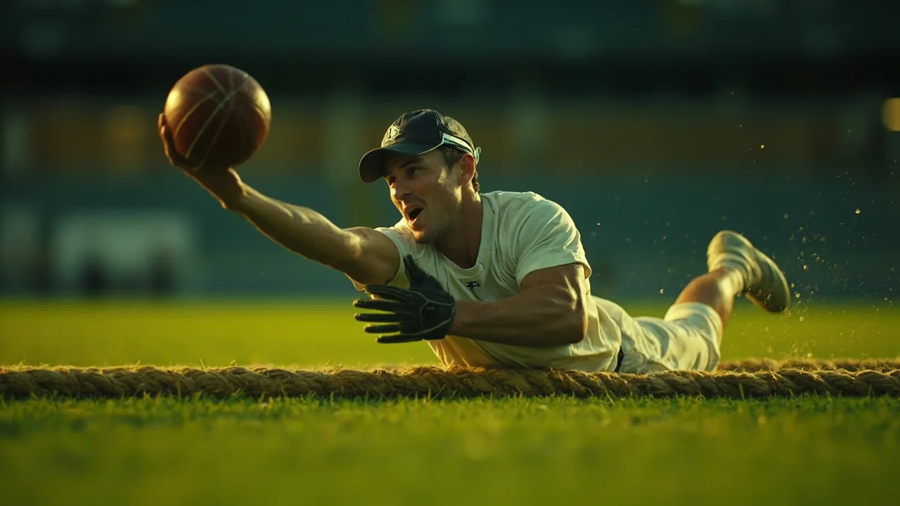 A player executing a controlled boundary catch during practice