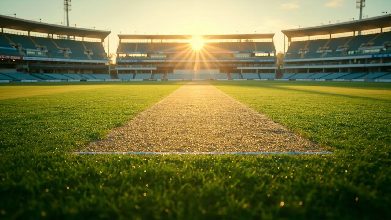 Empty cricket venue shortly after sunrise before tournament play